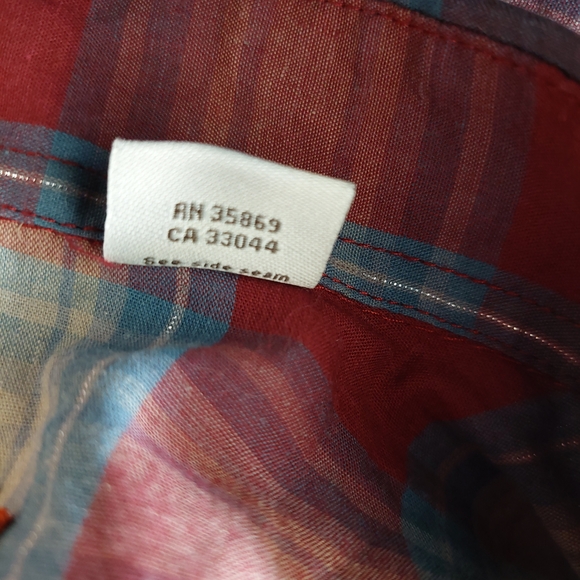 Roper Western Pearl Snap Shirt | Men's 2XL | Red & Blue Plaid Metallic - Picture 7 of 9